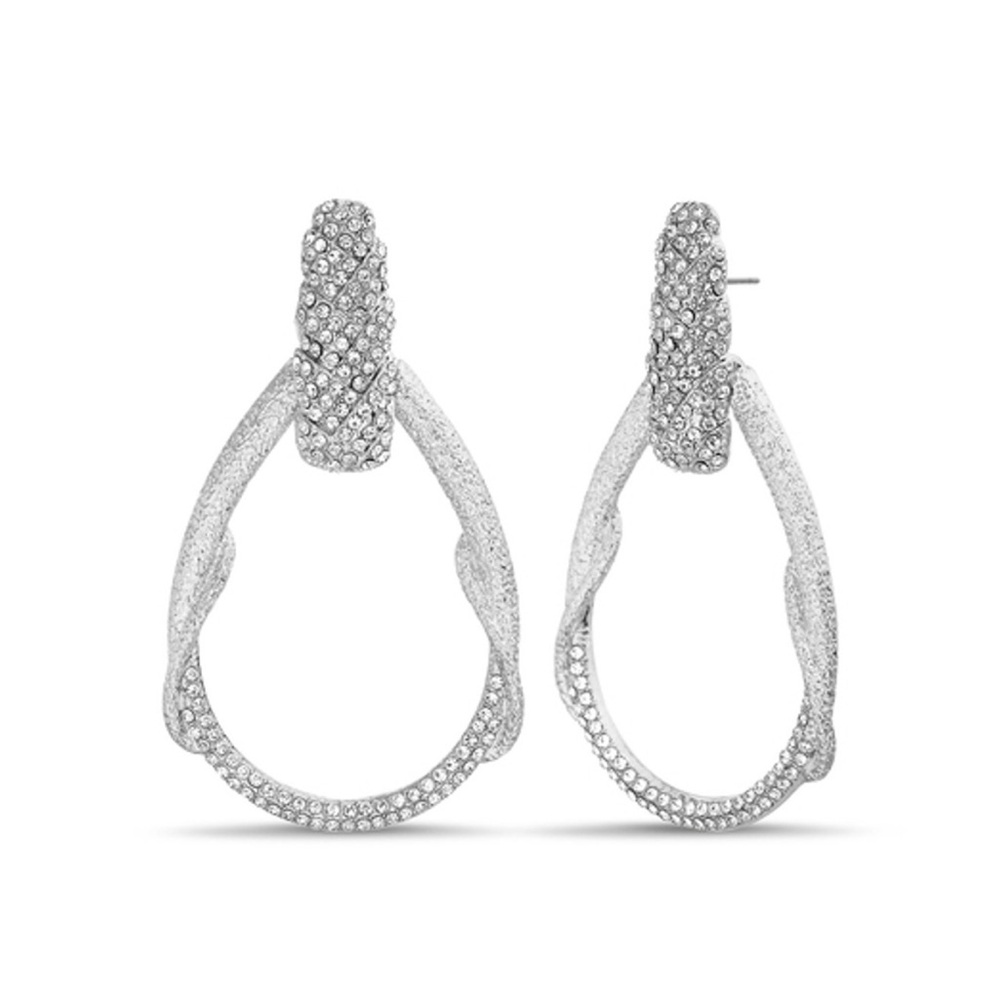 NWT Badgley Mischka Pave Encrusted Deco Cutout Oval Drop Earrings